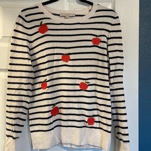 Loft Apple and Stripes Sweater, Size Small